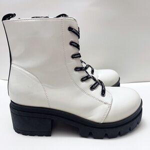 Juicy Couture Carme White Combat Boots with Black Soles